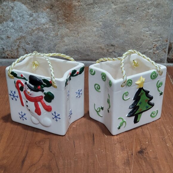 Ceramic Christmas Tree Snowman Gift Candy Bag Lot of 2 - Picture 12 of 12